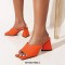 Open Square Toe Chunky Heels Summer Slippers Sandals - Orange