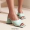 Open Square Toe Chunky Heels Summer Slippers Sandals - Sea Green