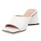 Open Square Toe Chunky Heels Summer Slippers Sandals - White