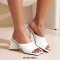 Open Square Toe Chunky Heels Summer Slippers Sandals - White