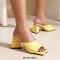 Open Square Toe Chunky Heels Summer Slippers Sandals - Yellow
