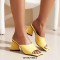 Open Square Toe Chunky Heels Summer Slippers Sandals - Yellow