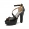 Santorini Peep Toe Cuban Heels Ankle Buckle Strap DOrsay Summer Party Platform - Black