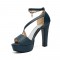 Santorini Peep Toe Cuban Heels Ankle Buckle Strap DOrsay Summer Party Platform - Blue