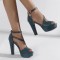 Santorini Peep Toe Cuban Heels Ankle Buckle Strap DOrsay Summer Party Platform - Blue