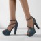 Santorini Peep Toe Cuban Heels Ankle Buckle Strap DOrsay Summer Party Platform - Blue