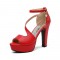 Santorini Peep Toe Cuban Heels Ankle Buckle Strap DOrsay Summer Party Platform - Red
