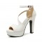 Santorini Peep Toe Cuban Heels Ankle Buckle Strap DOrsay Summer Party Platform - White