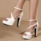 Santorini Peep Toe Cuban Heels Ankle Buckle Strap DOrsay Summer Party Platform - White