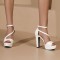 Santorini Peep Toe Cuban Heels Ankle Buckle Strap DOrsay Summer Party Platform - White
