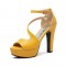 Santorini Peep Toe Cuban Heels Ankle Buckle Strap DOrsay Summer Party Platform - Yellow