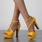 Santorini Peep Toe Cuban Heels Ankle Buckle Strap DOrsay Summer Party Platform - Yellow