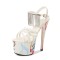 Peep Toe Stiletto 6 Inch Heels Rhinestone Tassels Ankle Buckle Straps Neon Pumps - White