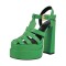 Peep Toe Hollow Out Strappy Platforms Chunky Heels Summer Sandals - Green Faux Leather