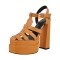 Peep Toe Hollow Out Strappy Platforms Chunky Heels Summer Sandals - Orange Faux Leather