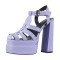 Peep Toe Hollow Out Strappy Platforms Chunky Heels Summer Sandals - Purple Faux Leather