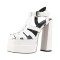 Peep Toe Hollow Out Strappy Platforms Chunky Heels Summer Sandals - White Faux Leather