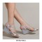 Peep Toe Buckle X Strap Wedge Platform Rhinestones Sandals  - Silver