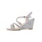Peep Toe Buckle X Strap Wedge Platform Rhinestones Sandals  - Silver