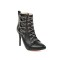 Pointed Toe Stiletto Heels Chain Lace Up Side Zipper Punk Boots - Black