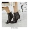 Pointed Toe Stiletto Heels Chain Lace Up Side Zipper Punk Boots - Black