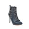 Pointed Toe Stiletto Heels Chain Lace Up Side Zipper Punk Boots - Blue