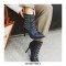 Pointed Toe Stiletto Heels Chain Lace Up Side Zipper Punk Boots - Blue