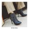Pointed Toe Stiletto Heels Chain Lace Up Side Zipper Punk Boots - Blue
