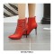 Pointed Toe Stiletto Heels Chain Lace Up Side Zipper Punk Boots - Red
