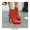 Pointed Toe Stiletto Heels Chain Lace Up Side Zipper Punk Boots - Red