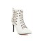 Pointed Toe Stiletto Heels Chain Lace Up Side Zipper Punk Boots - White