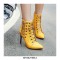 Pointed Toe Stiletto Heels Chain Lace Up Side Zipper Punk Boots - Yellow