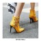 Pointed Toe Stiletto Heels Chain Lace Up Side Zipper Punk Boots - Yellow