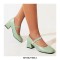 Round Toe Chunky Heels Bead Buckle Straps Mary Janes Pumps - Blue