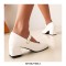Round Toe Chunky Heels Bead Buckle Straps Mary Janes Pumps - Blue