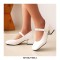 Round Toe Chunky Heels Bead Buckle Straps Mary Janes Pumps - White