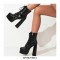 Round Toe Chunky Heels Side Zipper Platforms Ankle Straps LaceUp Boots - Black