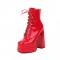 Round Toe Chunky Heels Side Zipper Platforms Ankle Straps LaceUp Boots - Red
