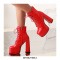 Round Toe Chunky Heels Side Zipper Platforms Ankle Straps LaceUp Boots - Red