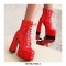 Round Toe Chunky Heels Side Zipper Platforms Ankle Straps LaceUp Boots - Red