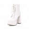Round Toe Chunky Heels Side Zipper Platforms Ankle Straps LaceUp Boots - White