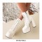 Round Toe Chunky Heels Side Zipper Platforms Ankle Straps LaceUp Boots - White