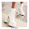 Round Toe Chunky Heels Side Zipper Platforms Ankle Straps LaceUp Boots - White