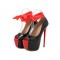 Peep Toe Stiletto Heels Platforms Ankle Red Ribbon Pumps - Black