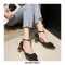 Strange Heels Pointed Toe Ankle Straps Dorsay Sandals - Black