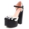 Round Toe Flame Stitched Chunky Heels Ankle Buckle Straps Dorsay Platforms Pumps - Black