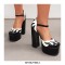 Round Toe Flame Stitched Chunky Heels Ankle Buckle Straps Dorsay Platforms Pumps - Red