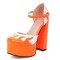 Round Toe Flame Stitched Chunky Heels Ankle Buckle Straps Dorsay Platforms Pumps - Orange