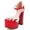 Round Toe Flame Stitched Chunky Heels Ankle Buckle Straps Dorsay Platforms Pumps - Red