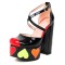 Round Toe Heart Stitched Chunky Heels Ankle Buckle Cross Straps Dorsay Platforms Pumps - Black